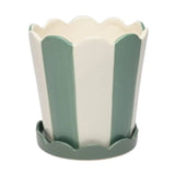 White + Blue Pot With Scalloped Saucer