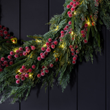 Red Plum Frosted Berry Norfolk Cypress Wreath - 24": LED Pre Lit