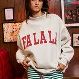 FA LA LA & HO HO HO Mock Neck Sweatshirt: HEATHER GREY: L/XL