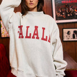 FA LA LA/HO HO HO Mock Neck Sweatshirt: HEATHER GREY