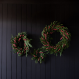 Red Plum Frosted Berry Norfolk Cypress Wreath - 24": LED Pre Lit