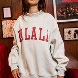 FA LA LA/HO HO HO Mock Neck Sweatshirt: HEATHER GREY