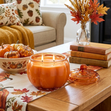 ORANGE Glass Pumpkin 2 Wick Soy Candle | Pumpkin Spice Cake