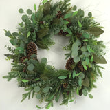 32" Greens + Pinecones Wreath