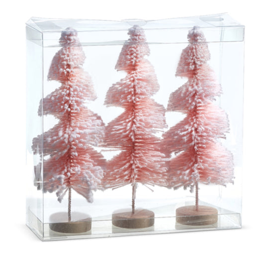 Pink Snowy Bottle Brush Trees - Set of 3