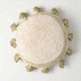 Green tasseled round pillow