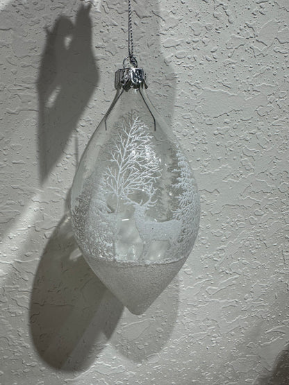 Snowy Deer Glass Ornament