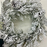 Flocked Wreath With Pinecones