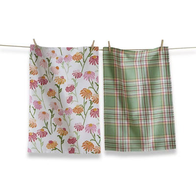 Daisy and Plaid Dishtowels, set of 2