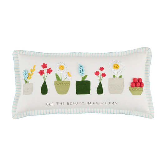 Lumbar Floral Embroidered Pillow