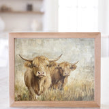 VINTAGE HIGHLAND COWS PINE FRAMED ART