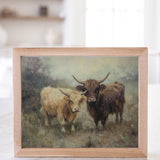 VINTAGE HIGHLAND COWS PINE FRAMED ART