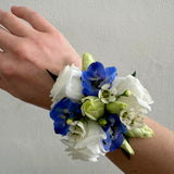 Dark Blue + White Wrist Corsage