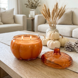 ORANGE Glass Pumpkin 2 Wick Soy Candle | Pumpkin Spice Cake