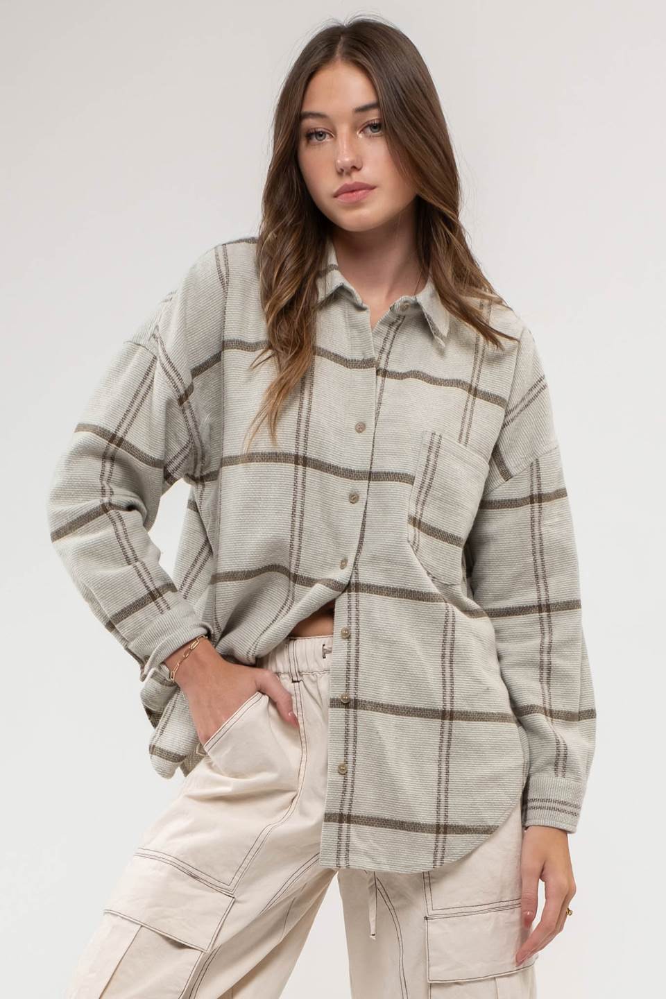 Grid Plaid Button Up Top