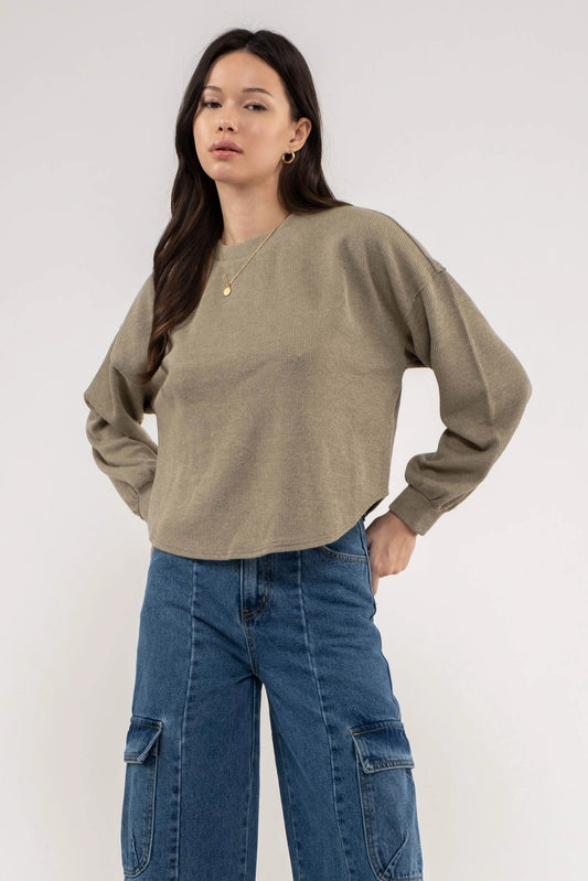 Ruched Back Long Sleeve Knit Top