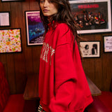 'MERRY' Embroidered Mock Neck Sweatshirt : Red / S/M