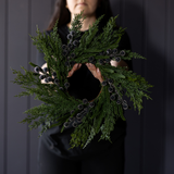 Navy Plum Frosted Berry Norfolk Cypress Wreath 14"