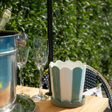 White + Blue Pot With Scalloped Saucer