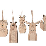 Natural Wooden Animal Ornaments - Set of 5