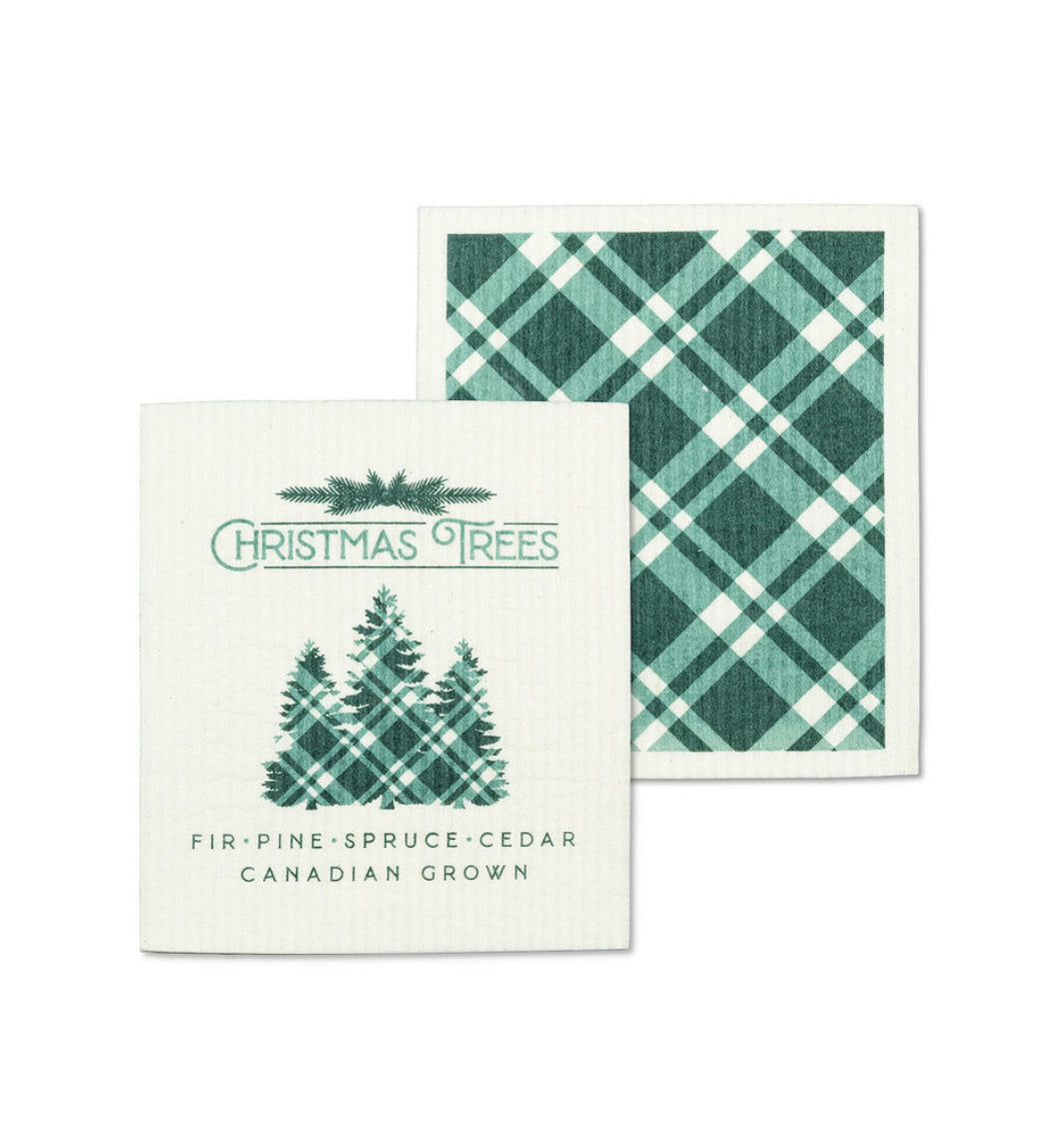 Plaid Christmas Tree Swedish Dishcloth Set of 2