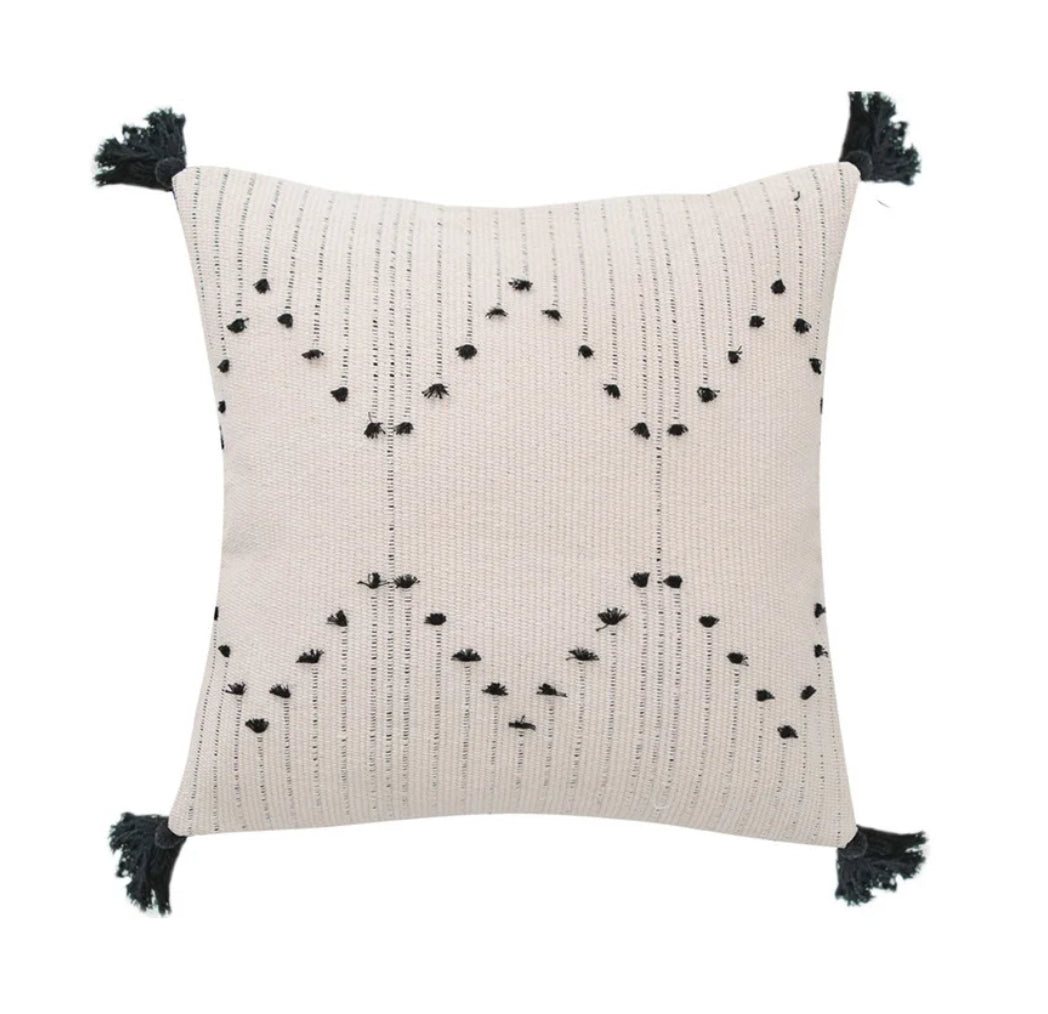 Black + Beige Tassel Pillow Large