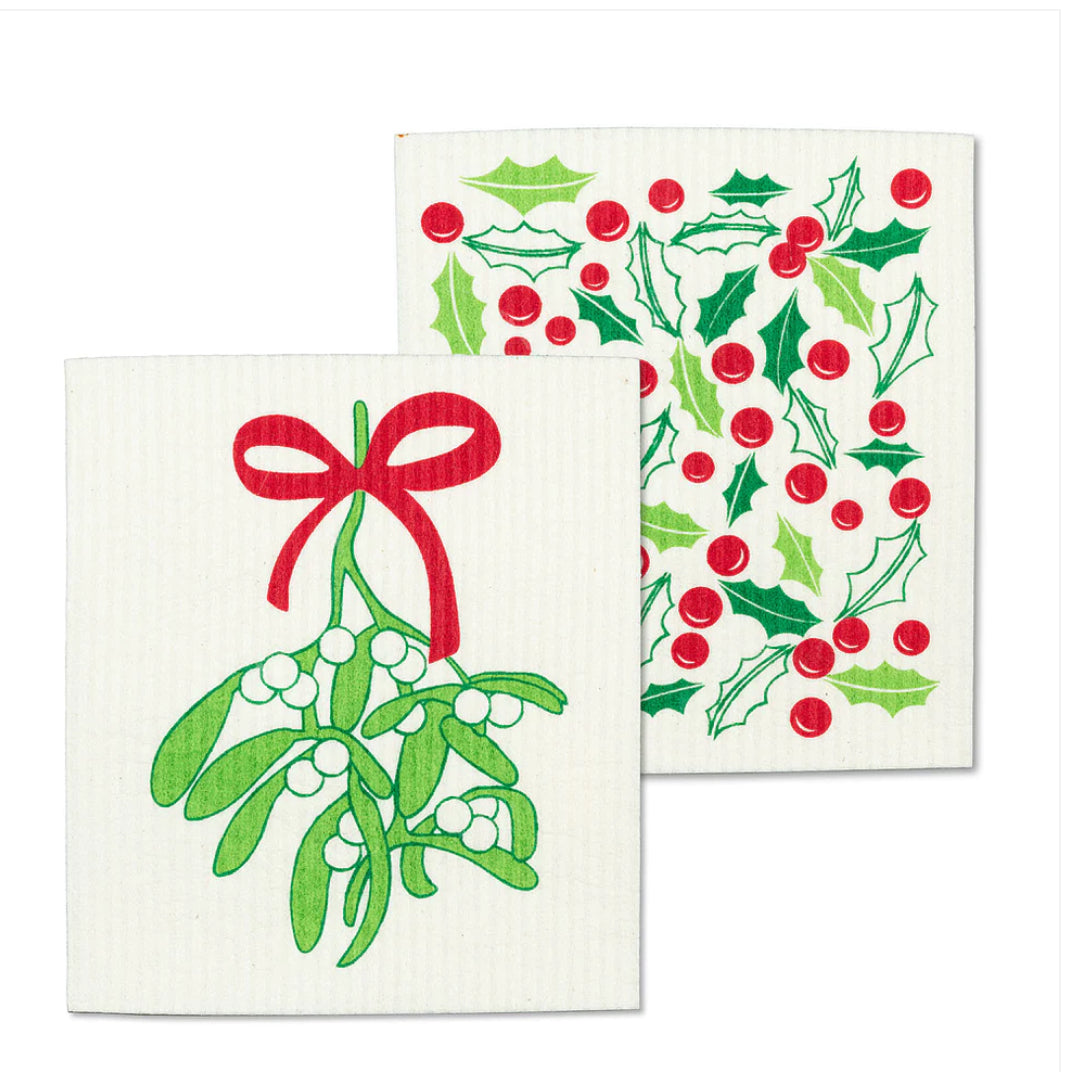 Mistletoe Swedish Dishcloth Set of 2