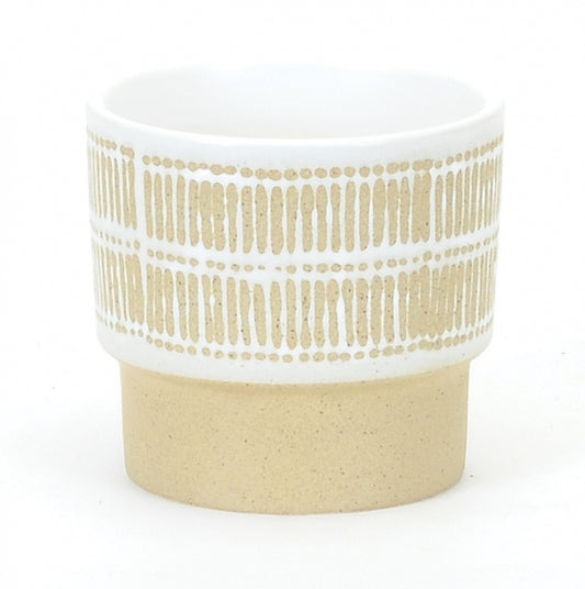 4 Inch Ceramic Planter - White + Tan